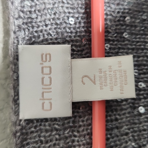 Chicos Sweater Womens Size 2 Sequins gray Lace Wool Mohair Whimsy - Picture 2 of 7